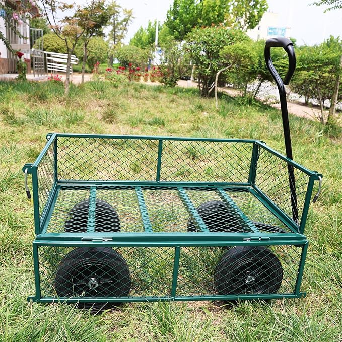 Wagon with Removable Sides - Can be Used in Farms, Warehouses etc - Dump Cart - Solid Green Wheels