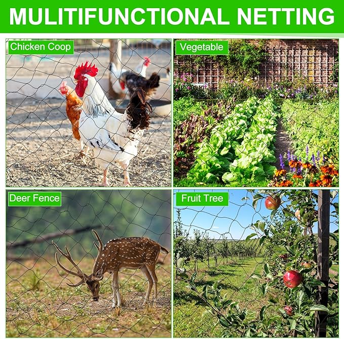 Windyun 2 Pcs 50' X 100' Bird Netting Bird Net Chicken Coop 2.4" Mesh Heavy Duty Deer Fence Aviary Net Reusable Fruit Tree Poultry Barrier for Garden Protection Vineyard Against Hawk Squirrel, Black