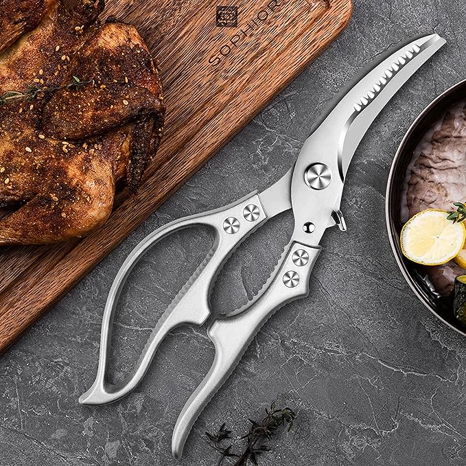 Poultry Shears, Kitchen Scissors for Food, All Purpose Heavy Duty for Chicken Wing/Thigh/Bone, Meat, Quail, Fish, Turkey, Vegetables, Stainless Steel Cooking Aid Scissors, Dishwasher Safe