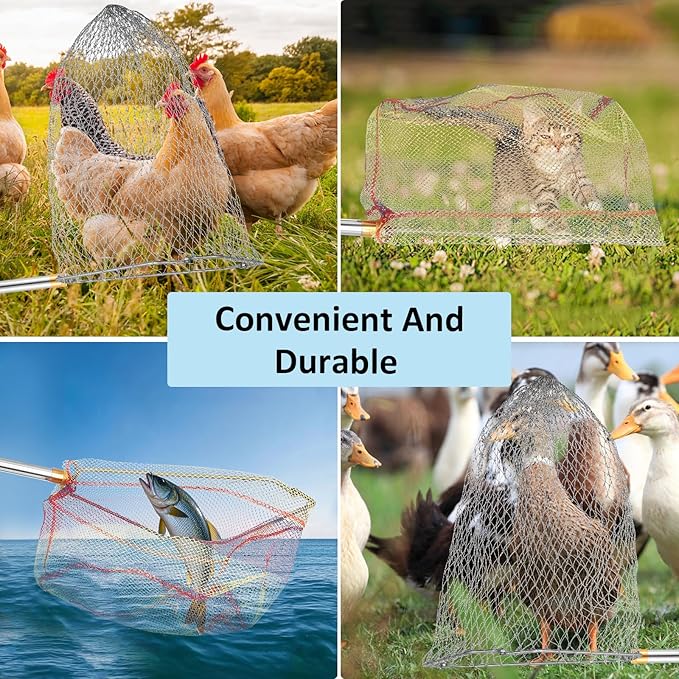 Chicken Catching Net Set – 2 Nets with Adjustable 74 Inch Pole, Lightweight Bird & Animal Catcher for Chickens, Ducks, Geese, Fish, Cats – Heavy-Duty Nylon Net with Stainless Steel Frame