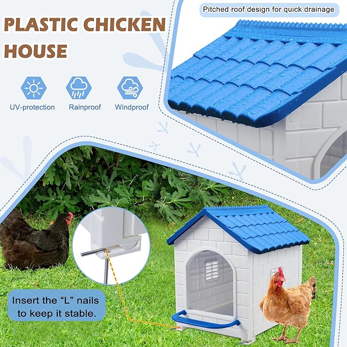 Nesting Boxes for Chicken, Plastic Single Compartment Chicken Nesting Box for Laying Eggs for Hens, Ducks and Poultry - Blue