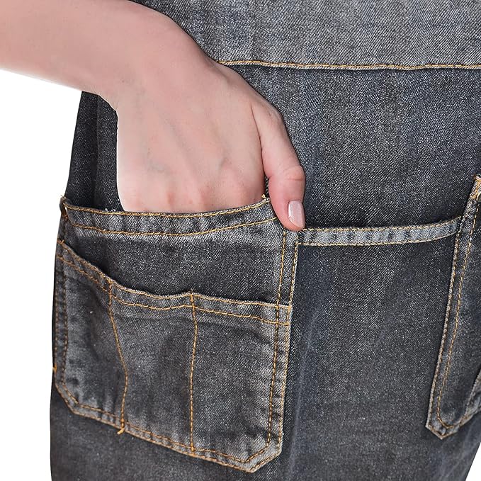 Denim Apron with Multi Pockets for Kitchen, Cooking, BBQ & Gardening