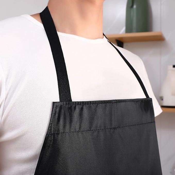 2 Pack Extra Long Bib Apron Set, Waterproof and Durable, Large Size 43.3x28.7 Inch, Black PVC Vinyl Coated, Ideal for Dog Grooming, Dishwashing, Butcher, Labs, Carpentry Work and Workshops