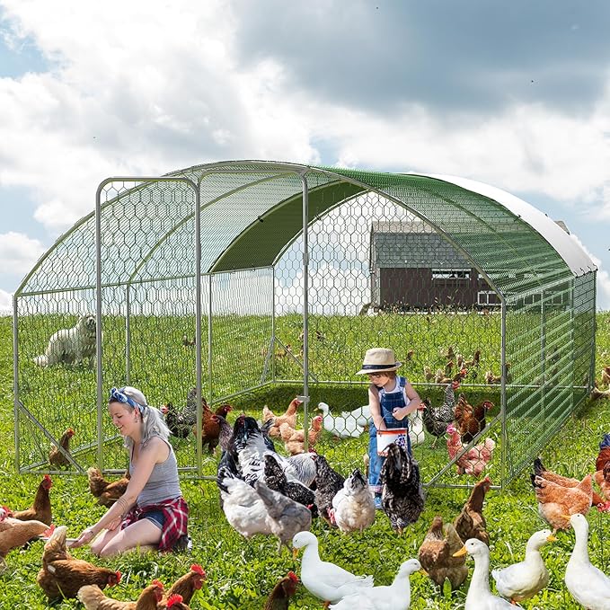 Garvee Metal Chicken Coop, Chicken Run for Yard with Strengthen Support, Outdoor Poultry Cage with Waterproof and Anti-Ultraviolet Cover for Outdoor Farm Use（9.8 ft W x 19.7 ft L x 6.5 ft H）