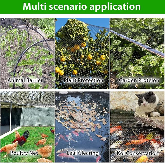 20' x 40' Bird Netting for Garden Heavy Duty 3/8" Mesh Anti Bird Net for Chicken Run,Vegetables,Koi Pond,Fruit Trees & Other Plants,Lasting Against Birds Deer Squirrels and Poultry, Black