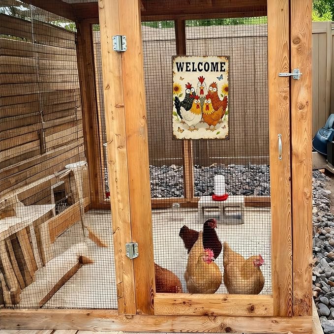 Funny Chicken Signs - Vintage Chicken Coop Sign Metal Welcome Tin Signs For Chicken Lovers Gifts Outdoor Home Farm Wall Art Decor 8x12 Inch