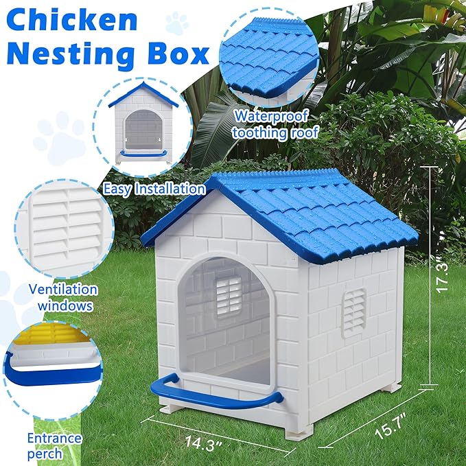 Chicken Nesting Box, 100% Waterproof Hens Nesting Box for Laying Eggs for Hens, Ducks and Poultry, Large Signle Compartment Chicken Nesting Boxs Indoor & Outdoor (Blue)