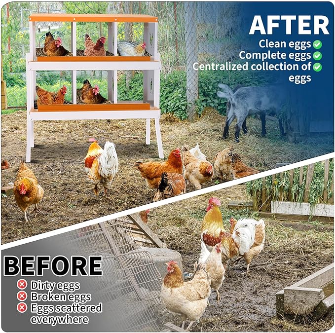 6 Compartment Chicken Nesting Box, Wall Mount Hen Laying Boxes with Legs & Removable Trays, 6-Hole Galvanized Steel Metal Hanging Poultry Nest for Backyard, Farms, and Chicken Coop, Egg Collection
