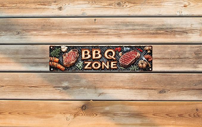Vintage Tin Bbq Zone Sign Retro Metal Sign Suitable For Cookouts And Barbecues - Multi-Purpose Metal Sign For Indoor/Outdoor Use Plaque 4x16 Inch
