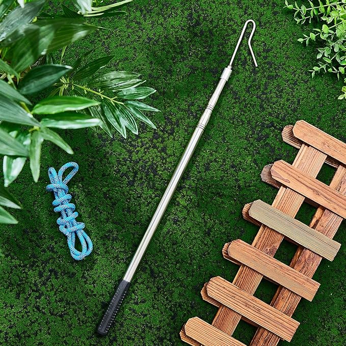 Fabbay Chicken Catcher Leg Hook Stainless Steel Retractable Long 24 to 59 Inch Chicken Grabber Leg Hook Coop Accessories Tool Pole for Poultry Turkey Geese Duck Fowl Bird Sheep Goat Farm Animal