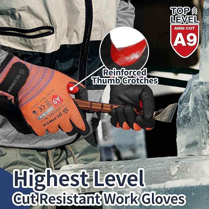 Schwer FreezeGuard-X Winter Work Gloves for Men and Women, ANSI A9 Cut Resistant Gloves for Extreme Protection, Freezer Glove With Super Grip, Touchscreen, Thermal Insulated, PM3326-W (M,2 Pairs)