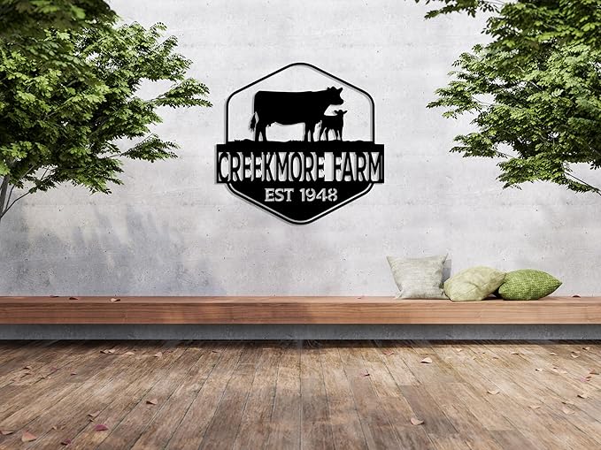Custom Metal Farm Name Sign, Farmhouse Decor, Personalized Cow Sign, Family Name Sign, Outdoor Wall Decor, Large Customize Decoration, Farm Entrance Sign, Ranch Gate Sign, Barn Sign, Gift for Farmer