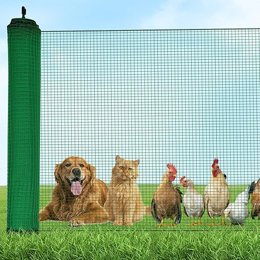 Temporary Fence with Step-in Stakes - 3ft x 100ft Plastic Mesh Fencing Safety Barrier for Dogs, Chickens - Portable Temporary Fencing with Posts for Backyard, Garden, Outdoor Animal Protection