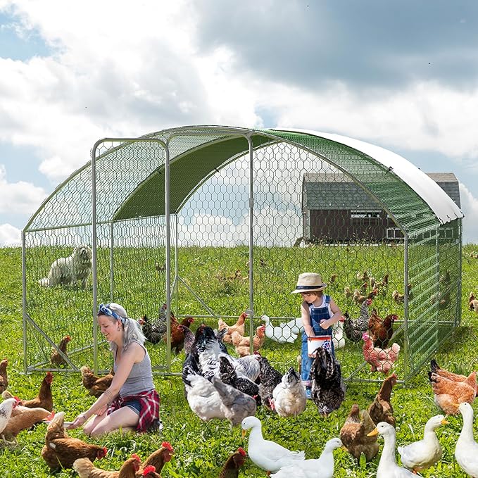 Large Metal Chicken Coop, Walk-in Poultry Cage, Chicken Run Pen House with Reinforcement & Waterproof & Anti-Ultraviolet Cover Chicken Coop Run with Lockable Doors for Outdoor 9.8 x 13.1 x 6.6ft