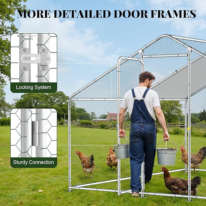 GOJOOASIS Chicken Coop for 20 Chickens Walk-in Chicken Run Large Metal Poultry Cage Outdoor Backyard Hen House for Small Animals with Waterproof Cover (10'L x 10'W x 6.6'H)