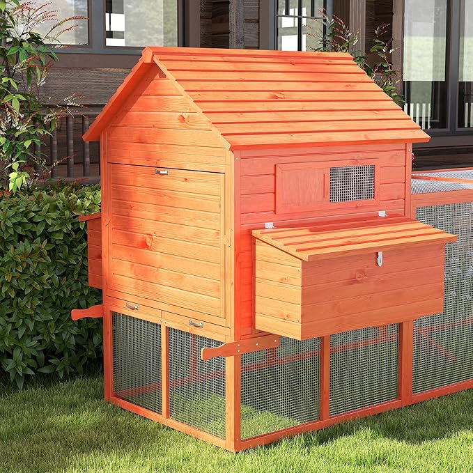 PawHut 145" Chicken Coop Large Chicken House Rabbit Hutch Wooden Poultry Cage Pen Garden & Backyard with Run & Inner Hen House Space