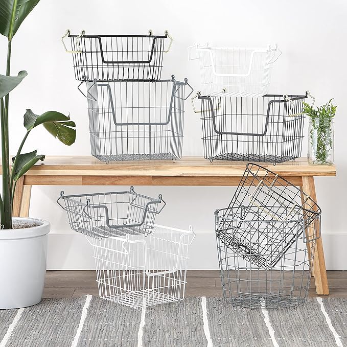 DII Metal Wire Mesh Stackable Utility Storage Bin, Large, 11x11x11, White