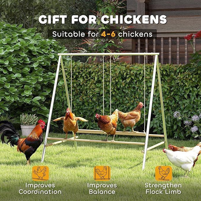PawHut Chicken Perch for Coop, Chicken Roosting Bars with 2 Adjustable Swings, Coop Accessories for Farm, Backyard, Silver