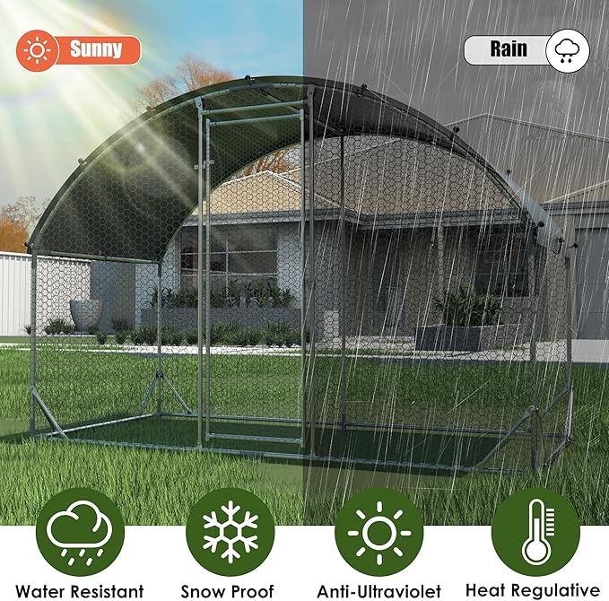 Chicken Coop Metal Large Chicken Coop with Run for Yard Heavy Duty Poultry Cage with Waterproof Anti-UV Cover for Outdoor Farm Use Dome Roof Hen House Pen Duck Rabbit Cage with Security Lock