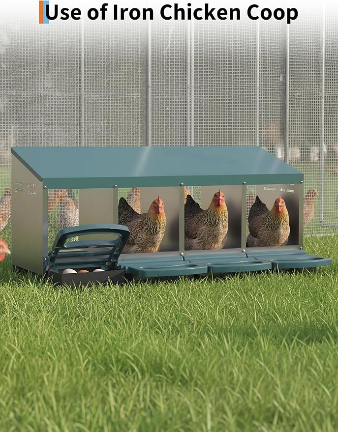 Chicken Nesting Boxes with Cleanable Pull-Out Trays - 4 Hole Metal Rollaway Nest Box for Laying Hens, Wall Mount or Placed Design for Easy Egg Collection & Cleaning