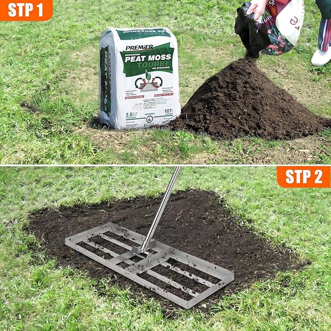 Towallmark 48"×10" Lawn Leveling Rake, Stainless Steel Lawn Leveler Rate, 180° Flexible Rotation & 6FT Extra Long Handle, Heavy-Duty Topdressing Tool for Backyard, Garden, Farm, Golf Course, Pasture