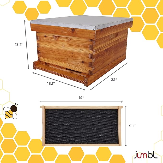 Jumbl 30 Pcs. Beekeeping Starter Set, 10-Frame Sheets White Painted Beehive for Beginners and Professionals, Comprehensive Tool Set, Introduction Booklet, 20 Bees-Wax Sheets for Candle Making
