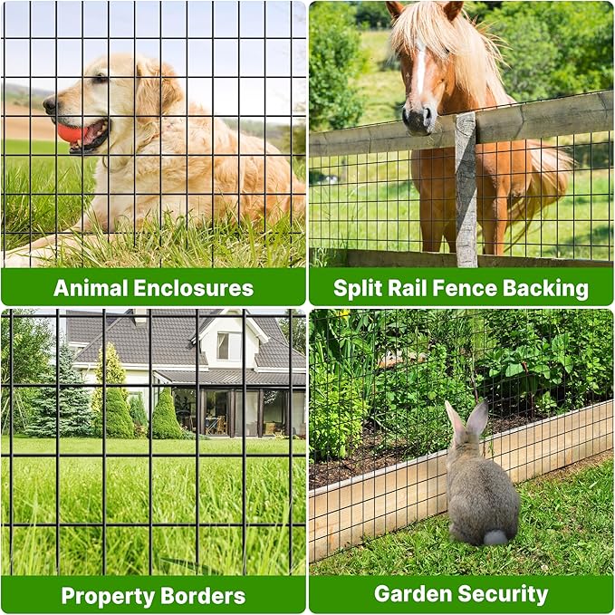 4ft x 50ft Black Vinyl Coated Welded Wire Fence - 14 GA Heavy Duty Garden Fencing, 2"x3" Mesh Rustproof Deer Barrier, Chicken Coop Poultry Run, Dog Fence & Garden Protector for Vegetables