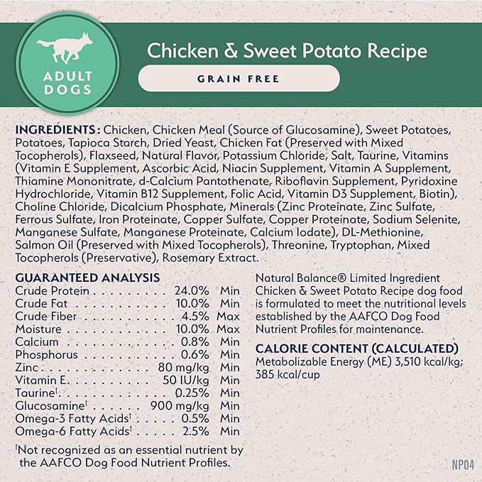 Natural Balance Limited Ingredient Adult Grain Free-Dry Dog Food, Chicken & Sweet Potato Recipe, 12 Pound (Pack of 1)