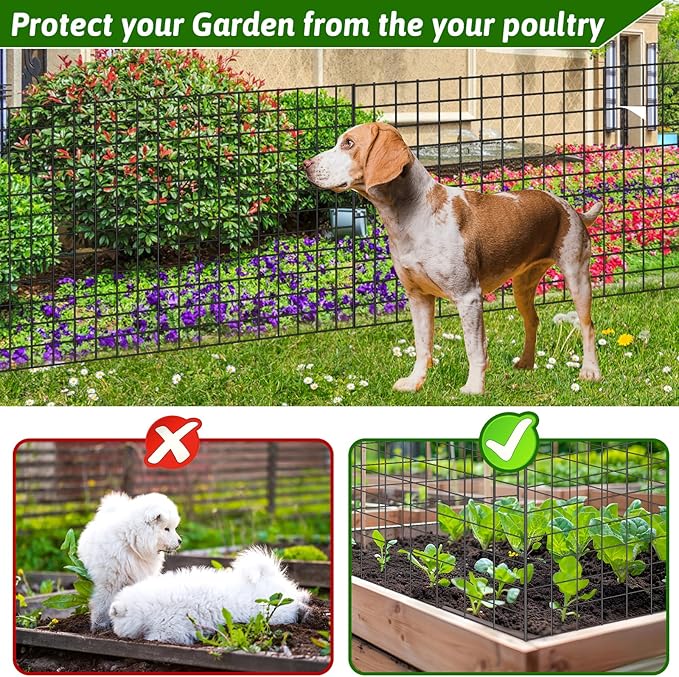 24 in x 59 Ft Welded Wire Fence Black PVC Coated Wire Mesh 2 x 3 in 14GA Garden Fence for Dog Border Fencing Roll Outdoor Animal Barrier Fence with U-Shape Hooks for Yard Plant Vegetable Protection
