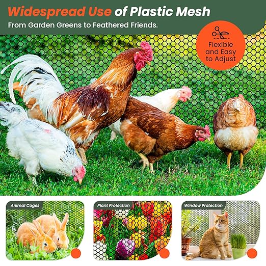 Plastic Wire Mesh,16IN x 50FT Chicken Wire Fencing for Floral Arrangements, Chicken Wire Mesh for Crafts with 100 Pcs Zip Ties,Gaden Netting for Dogs, Deers, Poultry