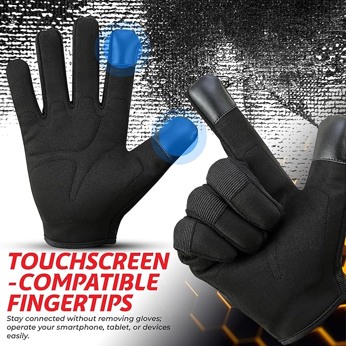 1 Pair Heavy Duty Mechanic Work Gloves for Men & Women – Synthetic Leather Safety Gloves, Puncture Resistant, Durable Utility Gloves for Automotive, Construction, Yard Work & Landscaping (L)