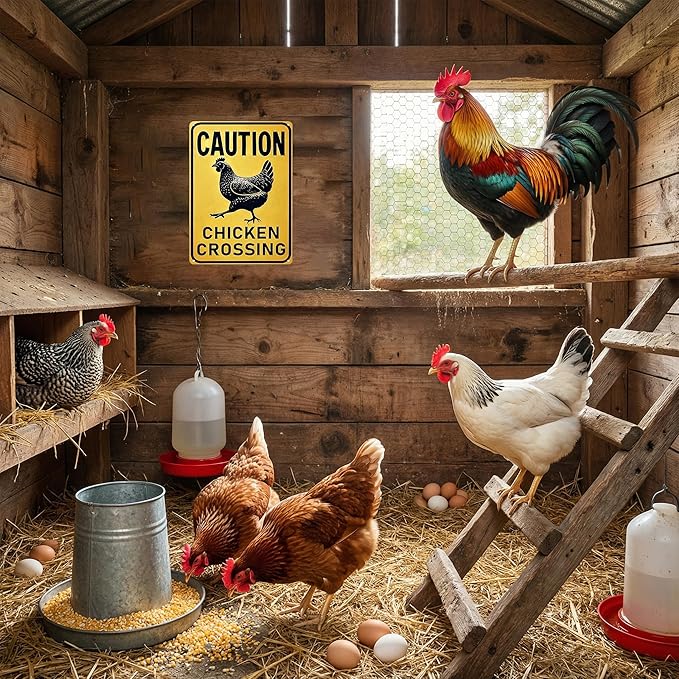 Funnysign Vintage Chicken Sign Chicken Crossing Tin Sign for Chicken Coop Farm Kitchen Garden Yard Decor 8x12 inch(3915)