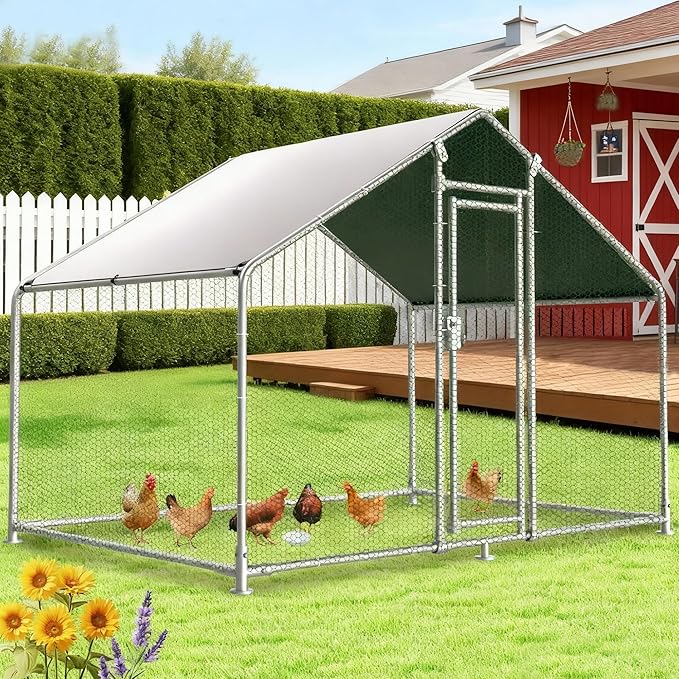 Large Metal Chicken Coop 6.4x9.84x6.6ft Chicken Runs for Yard with Cover, Walk in Chicken Coops for 6-12 Chickens, Heavy Duty Chicken Run Lockable Chicken Pen Outdoor Poultry Cage