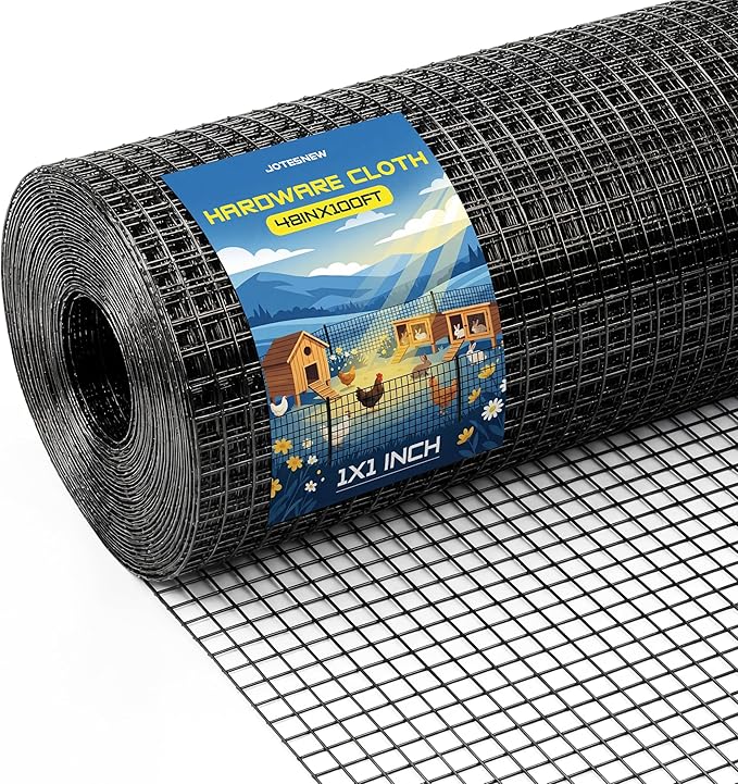Black 1 inch Hardware Cloth 48in x 100ft 16 Gauge Black Coated Welded Wire Fence Vinyl Metal Wire Mesh for Chicken Coop Barrier, Rabbit Snake Fences, Poultry Enclosures