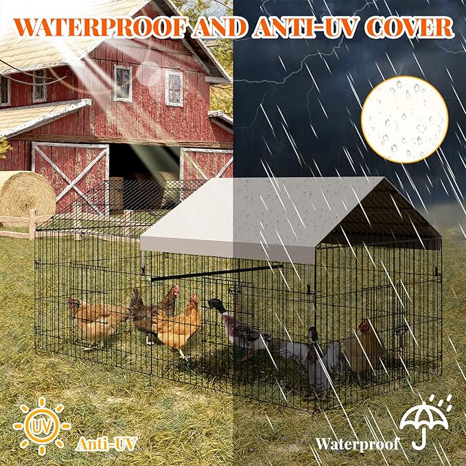 Metal Chicken Coop, 86" L×40" W×40" H Chicken Runs for Yard with Waterproof Cover, Outdoor Portable Chickens Pen with 4 Doors, 1 Window for Small Animals Duck, Rabbit, Hen