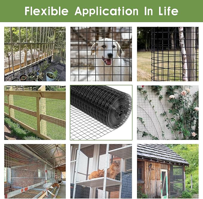Tongmo Black Hardware Cloth, 1/2 inch 48'' x 100'Chicken Wire Fence, 19 Gauge Vinyl Coated Welded Cage Wire Mesh Roll Supports Poultry Netting Cage Garden Fence