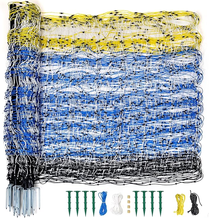 Highly Visible Blue Electric Fence Netting, 35.4" H x 164' L, Portable Livestock Nets Mesh for Goats, Sheep, Hogs, Dog, Electric Fencing for Backyards, Homesteaders, Farms Ranches, and Gardens