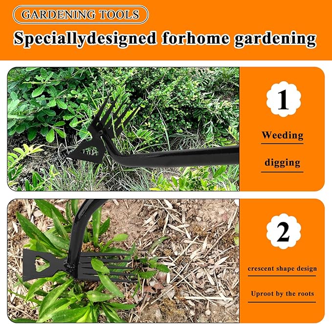 Weed Puller Tool, New Durable Garden Hand Weed Tool with Rubber Handle, Enhanced Weed Remover Tool, 5 Teeth Manganese Steel Forged Hand Weeder for Vegetable Gardening, Backyard, Farm, Planting