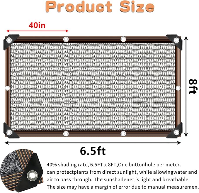 QLOFEI 40-50% Shade Cloth with Grommets, Sunblock Mesh Tarp Shade Neting Cover for Plant Greenhouse, Easier to Hang Shade Cloth for Patio Kennel Chicken Coop Lawn Pool Garden Shade Sail, 6x8 FT