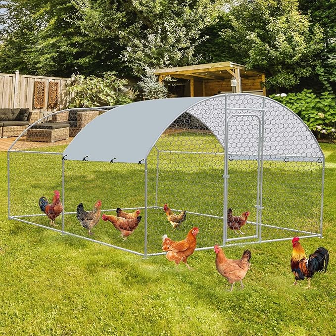 Large Metal Chicken Coop, Chicken Runs for Yard with Cover, Walk-in Poultry Cage for 10 20 Chickens, Rabbit Cage Duck Coop Hen House with Double Lockable Doors 13.1 x 19.6 x 6.5 ft