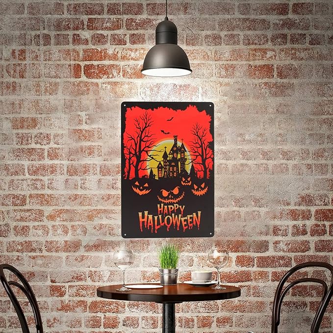 Happy Halloween Signs Vintage Metal Tin Signs Darkness with Pumpkin Signs Iron Paiting Wall Decor Halloween Signs for Club Bar Home Kitchen Man Cave 8X12 Inches
