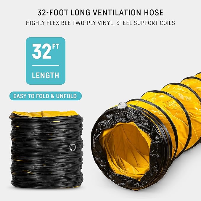 neverest® 12-Inch Industrial Blower Fan, High-Powered 4100 CFM Portable Blower/Exhaust Fan with 32ft Flexible Hose, 7ft Cable/Plug, Heavy-Duty Exhaust Fan for Construction, Workshops