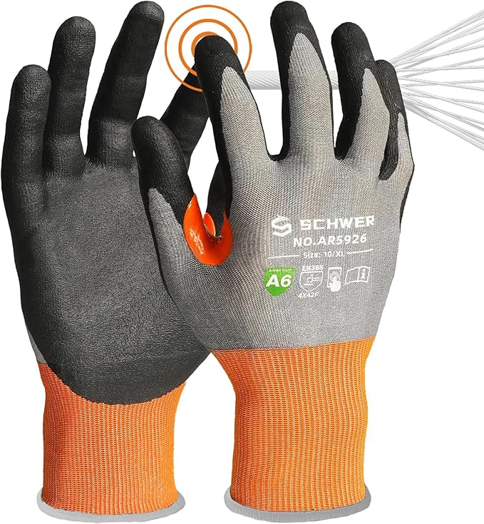 Schwer A6 AIR-SKIN Cut Resistant Work Gloves, Comfortable & Breathable, 21-Gauge Seamless Knit Flexible Safety Working Gloves with Grip for Refined Tasks, Touch-screen, 1 Pair, XL, AR5926