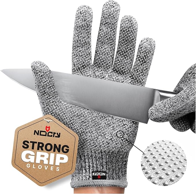 NoCry Cut Resistant Gloves with Grip Dots - Breathable & Lightweight Cutting Gloves for Chefs - Ambidextrous - Great for Kitchen Cutting or Woodworking