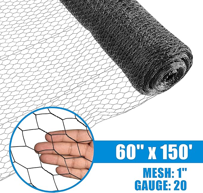 Fencer Wire 20 Gauge Black Vinyl Coated Poultry Hex Netting with 1 inch Mesh (5 ft. x 150 ft.)
