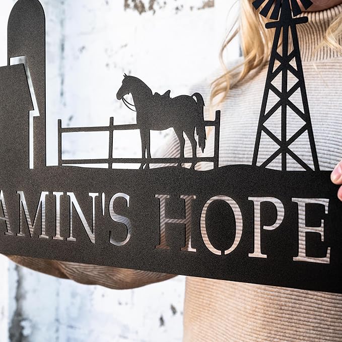 Personalized Metal Ranch Scene Wall Art – Custom Farmhouse Decor, Rustic Country Home Accent, Barn or Yard Decoration