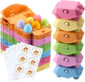 Half Dozen Egg Cartons 24 Pack, Colorful Blank Natural Pulp Egg Holder 6 Count for Chicken Eggs Reusable, Easter Color Storage Box for Holds Up to Six Container Basket Cardboard Paper, 24 Labels
