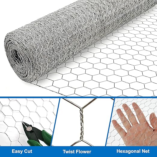 Chicken Wire Fencing Mesh, Galvanized Hexagonal Chicken Wire Mesh 16 Inch x 66 Feet Poultry Wire Netting for Garden Fence, Pet Rabbit Enclosure & Craft Projects