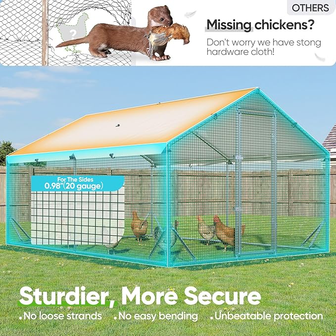Quictent Large Metal Chicken Coop Run for 20+ Poultry with Nesting Box, Side Hardware Cloth & Cover, Advanced Series Outdoor Walk-in Cage Hen Duck Rabbit Dog Pen Yard Farm House, 12x9x6.6FT