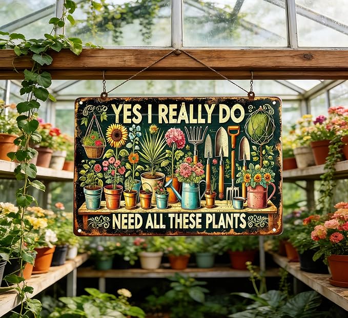Vintage Garden Metal Sign Funny Gardening Tin Signs Rustic Farmhouse Wildflowers Daisy Aluminum Wall Art I Need These Plants for Home Garden Patio Farm Yard Outdoor Indoor Decor 8x12 Inch